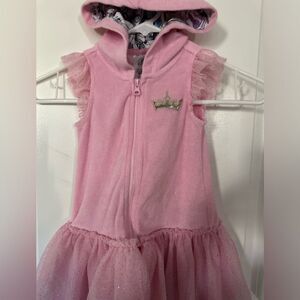 Disney Girls 2 Princess Pink Swim Cover up Hooded Terrycloth Robe Tutu Size 2